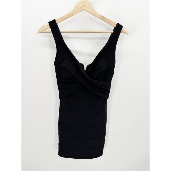 Windsor Black V-Neck Bandage Sleeveless Bodycon Mini Dress Women's Size Small S - Picture 1 of 8